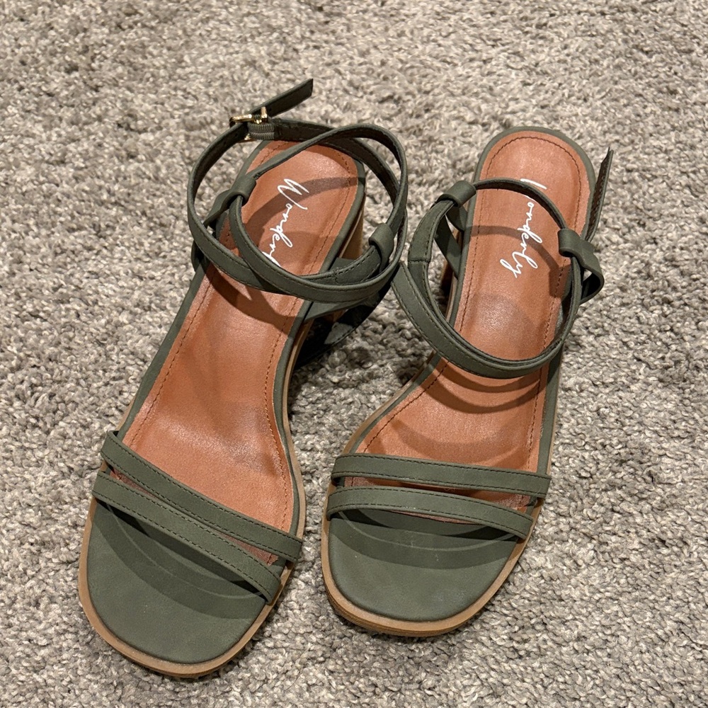 Wonderly Olive Green Strappy Ankle-Wrap Sandals